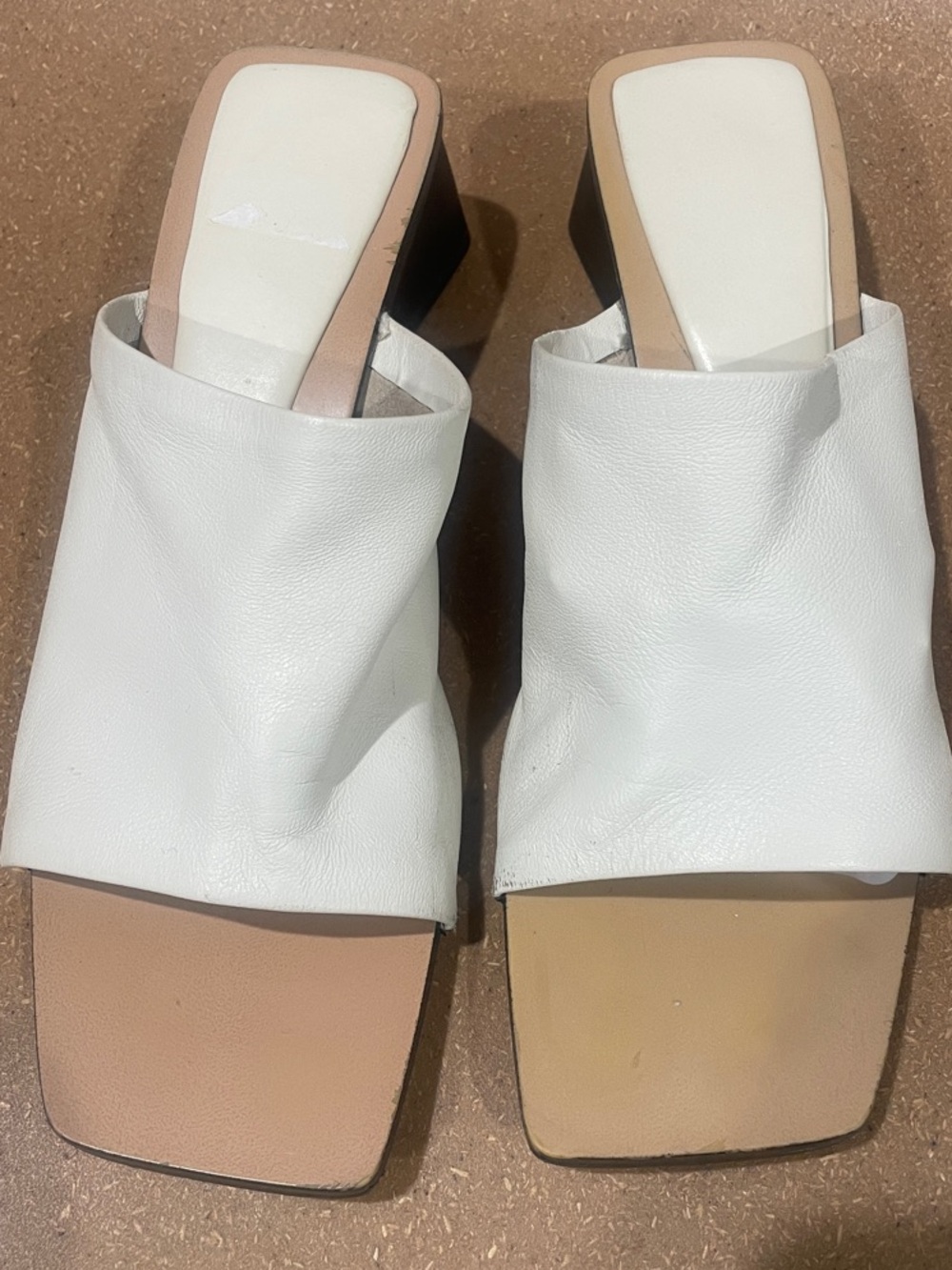 Zara White Leather Square Toe Slide Mules